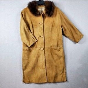 Lady California Womens Vintage Brown Suede Dress Jacket Coat Fur Sz Small (14)